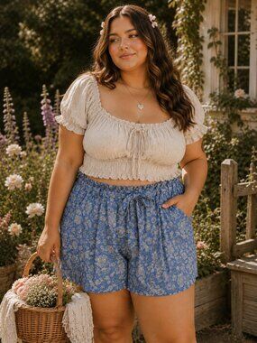 Knox Rose Floral Print Chambray Shorts - XXL